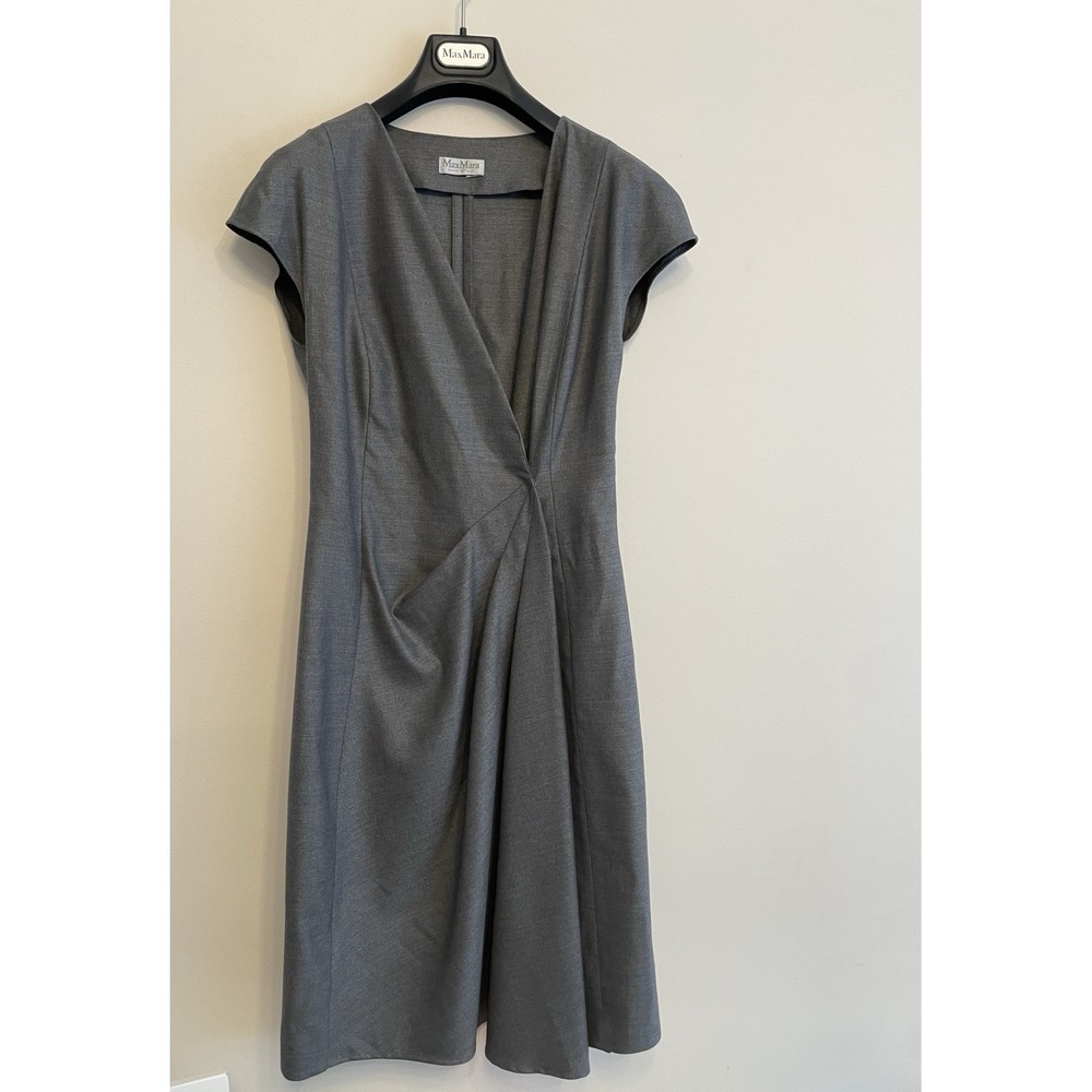 Max Mara Wrap Dress Women Small Gray Short Sleeve Lightweight Wool Midi Italy